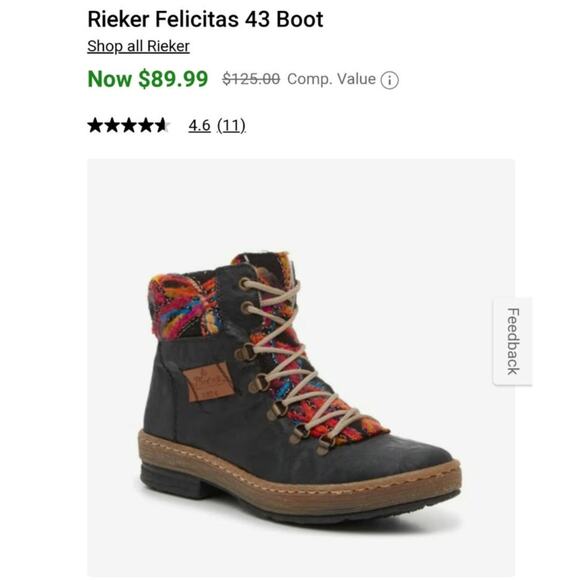 Rieker Felicitas Wool Lined Black Ankle Boots Side Zip 6.5 /37  EUC - Picture 10 of 10